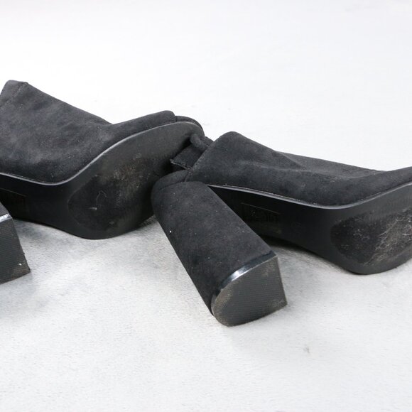 So Me Velma Black Suede Peep Toe Booties Women’s 5.5 Chunky Heel Ankle Shoes - Picture 9 of 12